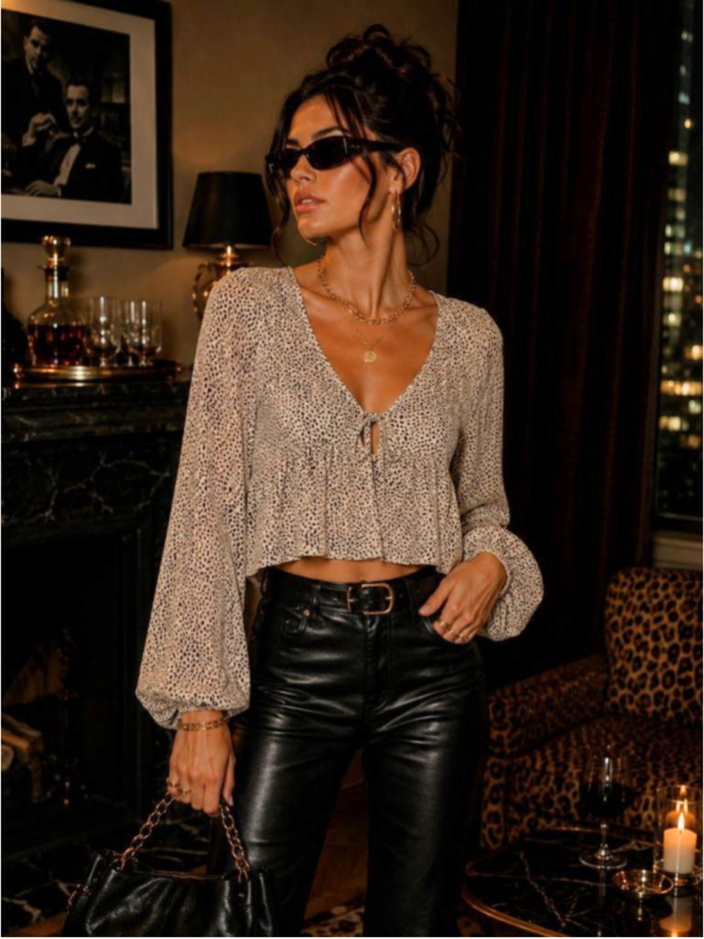 Billabong After Dark Cheetah Print Babydoll Top M Y2K